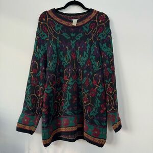 Lands' End Women's Multicolor Holiday Knit Pattern Long Sleeve Sweater Size M